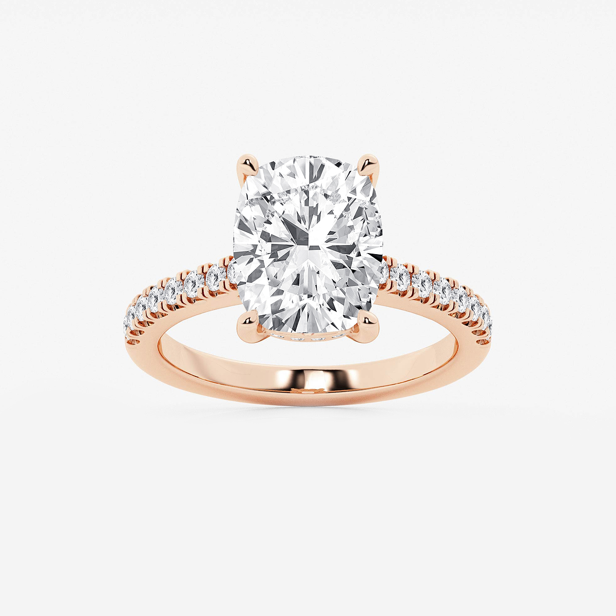 4 1/3 ctw Elongated Cushion Lab Grown Diamond Hidden Halo Engagement Ring